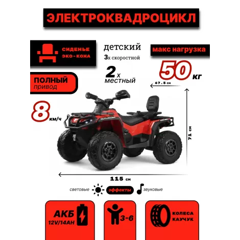Детский электроквадроцикл BRP Can-Am Outlander (Y888YY) красный